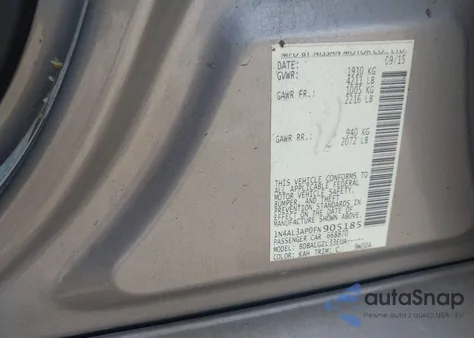 2015 Nissan Altima 2.5/2.5 S/2.5 Sl/2.5 Sv z USA, uszkodzony, nr VIN 1N4AL3AP0FN905185